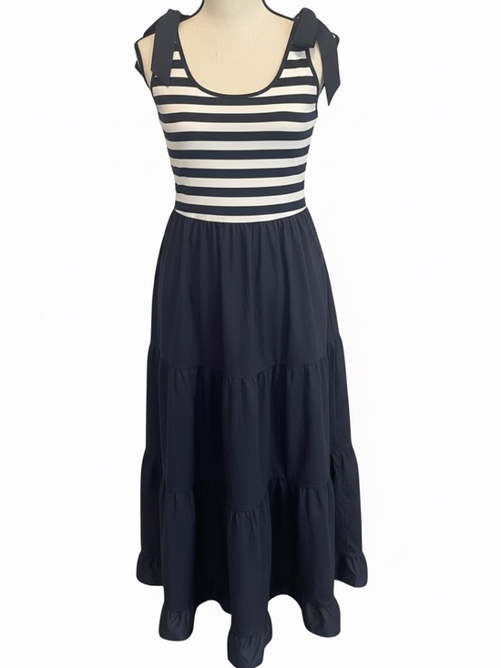 Indigo Blue Dresses & Skirts - Striped Top Navy Tie-Shoulder Maxi Dress
